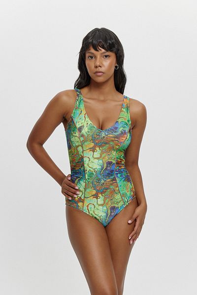 Louren M12017 Biyel Detailled Cubed Toparseyer Swimsuit