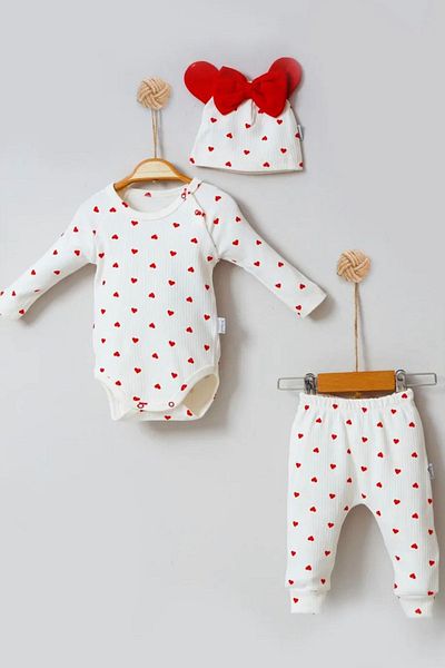 Cherub Baby Baby Girl Suit with Heart Printed Bodysuit and Hat