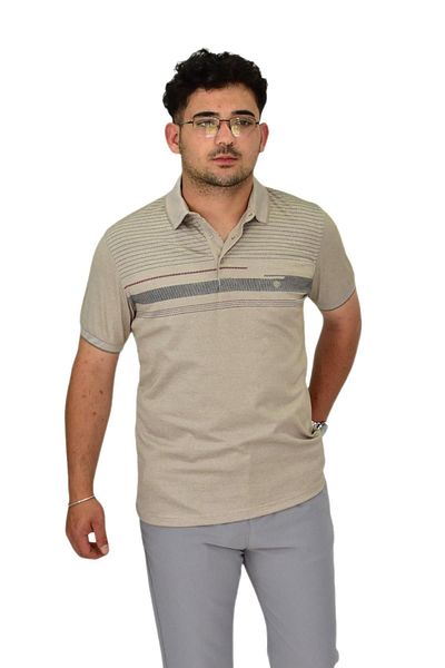DYNAMO Men's Polo Neck Panel Striped T-Shirt T273 Bgl-St04592