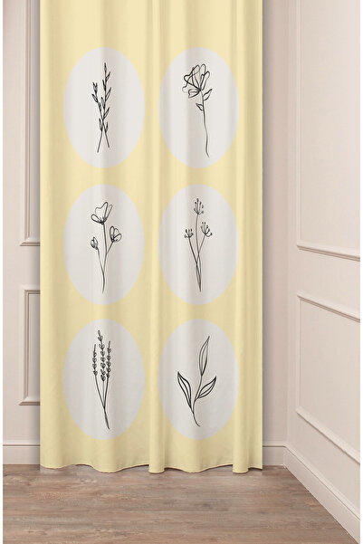 GREENDECOR Minimalist Soft Plain Pastel Leaf Bohemian Special Design Digital Printed (Single Wing) Beige Cream Background Curtain