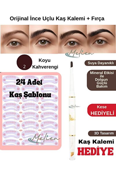 Melien 24 Adet Kaş Şablonu 1adet 2'si 1 Arada Kaş Kalemi Ve Kaş Fırçası Doğal...