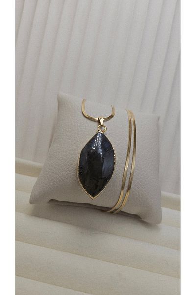 AURA Labrodorite Stone Natural Stone Steel Necklace