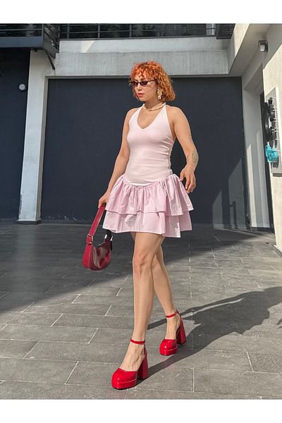 Bak'ap Μίνι φόρεμα μπαλαρίνας με λεπτομέρεια σταυρωτή πλάτη με πτυχωτό Pinterest