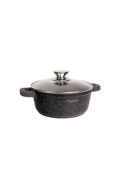 cheffinger Set Of 3 Marbled Pots 20-24-28cm Heat-resistant Glass Lids