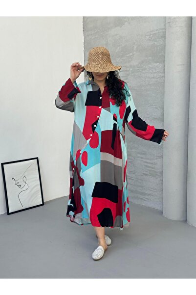 Ranasubaşı فستان منقوش هندسي باللون الأزرق