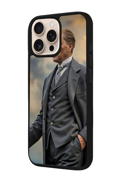 Aksel Kılıf Apple iPhone 16 Pro Compatible Printed, Matte Black, Soft Silicone, Protective, Shock Absorbing Cover, Case