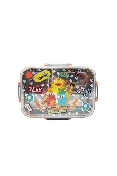 Vest Bes0010 Monster Patterned Transparent Lid 3 Compartment 800 ml Steel Nutrition Container