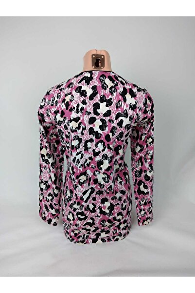 YAŞAR TRİKO Γυναικείο μπλουζάκι μαύρο ροζ με λαιμόκοψη με μακρυμάνικο σχέδιο με σχισμή υφαντό βισκόζη Mother χτενισμένο μπλουζάκι