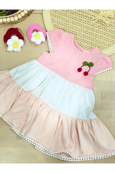 Marka Sensin Kids Girl's Cherry Embroidered 3 Color Dress