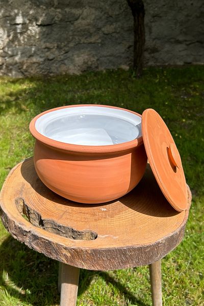 AdenArt Glazed Natural Clay Lid Yogurt Fermentation Pot Small Size 2.5 Liters