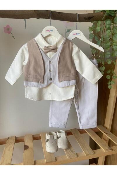 Butik Erkek Bebek Şık Yelekli 3'lü Takım