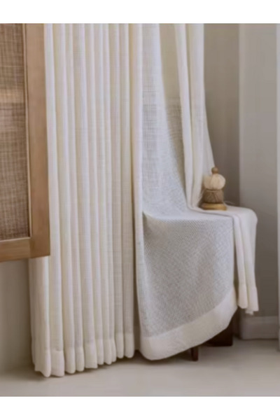 Ran Perde Modern Hasır Keten Fon Perde -Pilesiz Dikim - Koyu Krem - 1Adet