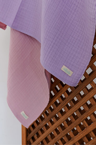 elibaby طقم بطانية موسلين من القطن 100% مكون من 4 طبقات مكون من قطعتين (وردي ...