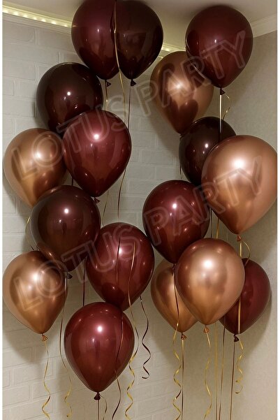 LOTUS PARTY 20 Adet - Metalik Bordo - Krom Rose Gold - Balon Seti