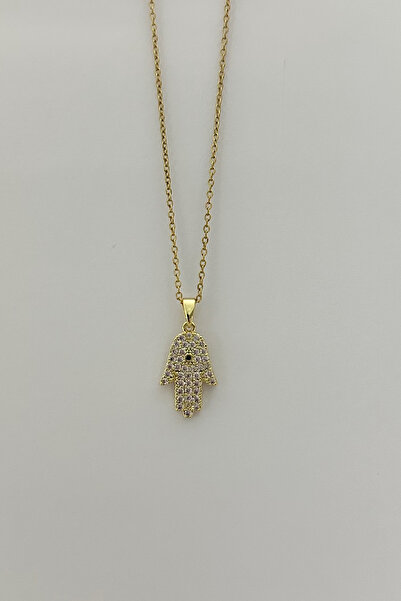 DELEIZA ACCESSORY قلادة يد فاطمة من حجر الزركون الذهبي الصلب