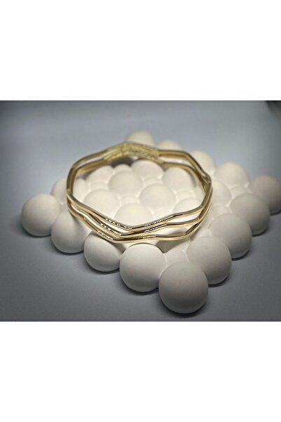 Venom Boutique Bijouterie Accessory Zigzag Formlu Çelik Gold 3'lü Ajda Bilezi...