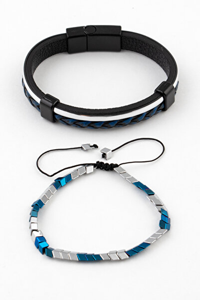 Sortie Aksesuar Genuine Leather and Natural Stone Men's Combination Bracelet ...