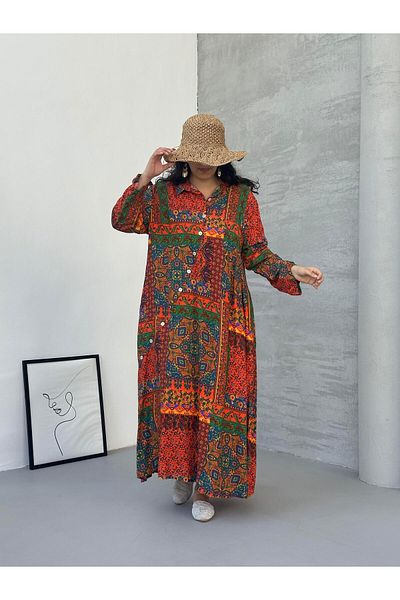 Ranasubaşı Patchwork Patterned Maxi Dress Orange