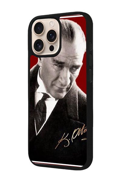 Aksel Kılıf Apple iPhone 16 Pro Compatible Printed, Matte Black, Soft Silicone, Protective, Shock Absorbing Cover, Case
