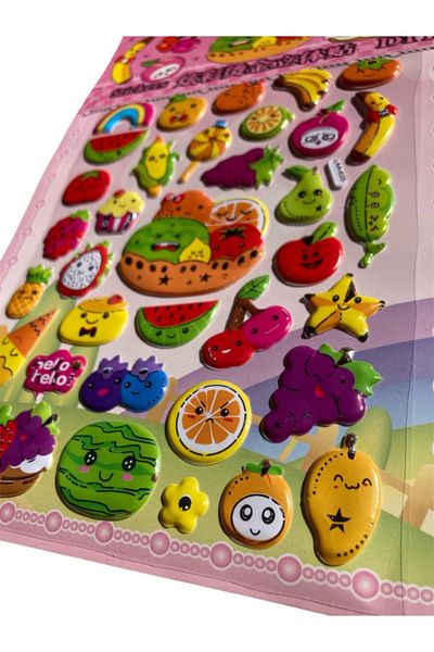 Pembe Pasaj Fruit Vegetable Sticker - Embossed Sticker Label for Kids