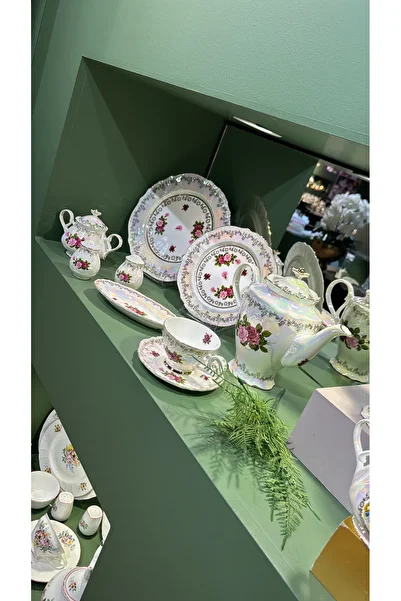 hediye Esterhomedecor 6 Person 36 Piece Pearlescent Porcelain Breakfast Set Cream Color