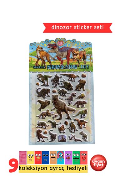 Pembe Pasaj Dinosaur Sticker - Embossed Sticker for Kids