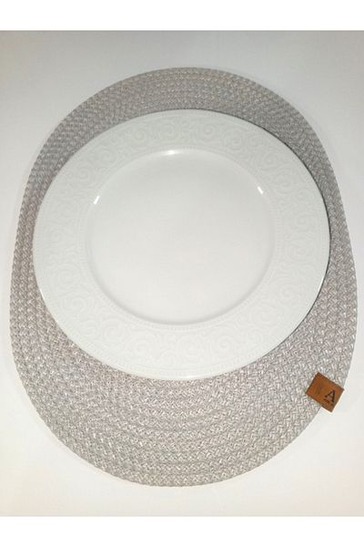 AZR HOME DESİGN Jute Rope Handmade 6 Pieces Oval Silver Gray Supla Supla Set