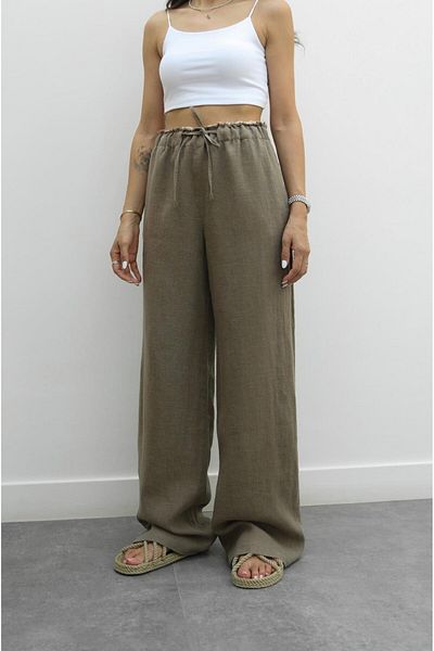 Havoş Mink Waist Detailed Linen Trousers