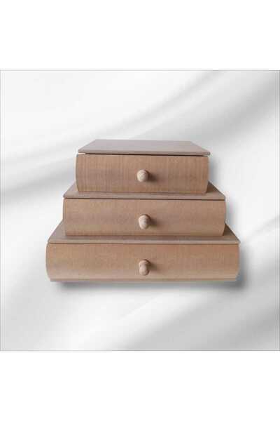 SEKAY AHŞAP Ahşap-boyanabilir-takı-makyaj-aksesuar-dekoratif 3 Çekmeceli Kita...