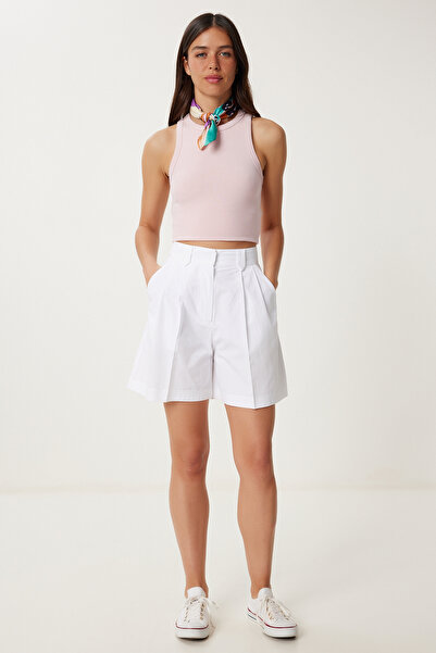 Lovelyİstanbul Πόλης μεγέθους υφαντό σορτς με τσέπες ΛΕΥΚΟ LFK0008