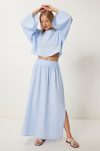 Lovelyİstanbul Müslin Bluz Etek Takım GÖK MAVİ LRV0094