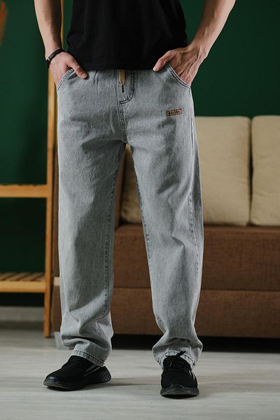 Oksit Reax Rayn Elastic Waist Drawstring Straight Leg Relaxed Fit Men's Jean Pants