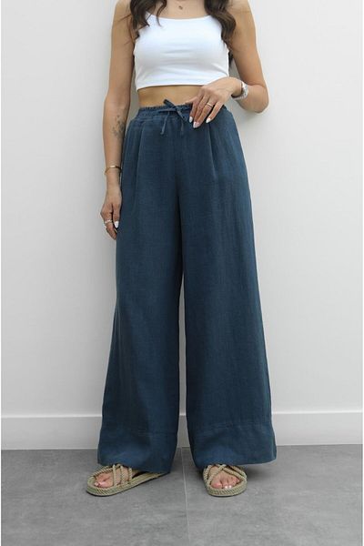 Havoş Indigo Wide Leg Linen Trousers