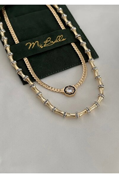 mibrillo Serenay İkili kolye ( ince hasır ve kemik boncuk kolye )