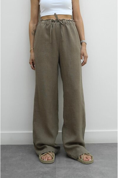 Havoş Mink Waist Detailed Linen Trousers