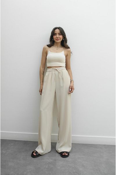 Havoş Beige Jick Waist Elastic Trousers