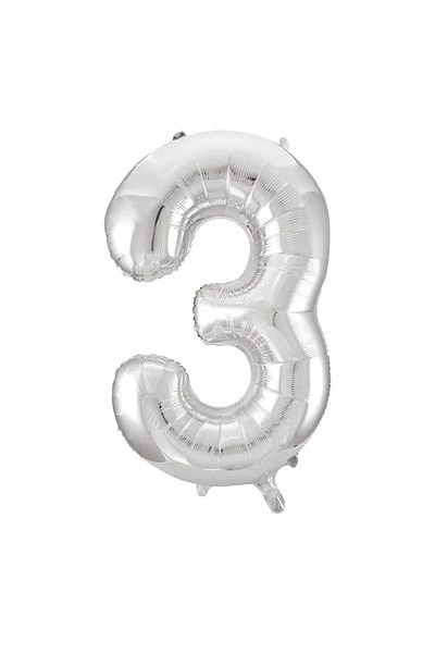 tedaks 1Pc 34 Inch 85 cm Silver Foil Balloon Helium Balloon 3 Year Old Balloon 3 Number Balloon