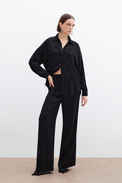 Sateen Jacquard Satin Trousers - Black