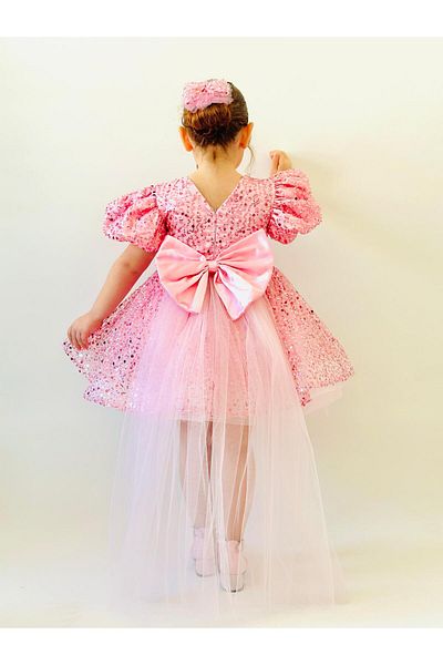 Linarookids Vintage Baby Girl Dress with Pink Stones, Birthday Dress, Photo Shoot Dress, Suitable for 1-11 Years Old