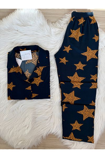 Pijamacs Set pijamale Milan cu mâneci scurte cu model stea bleumarin