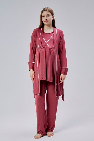 Hamile Tekstil Pomegranate Piping Maternity Pajama Set with Morning Dress
