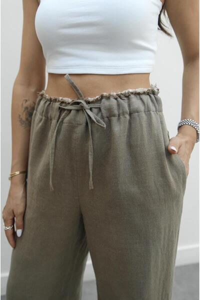 Havoş Mink Waist Detailed Linen Trousers