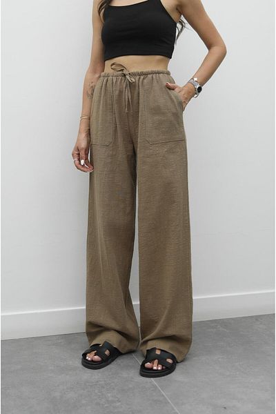 Havoş Brown Wide Pocket Linen Trousers