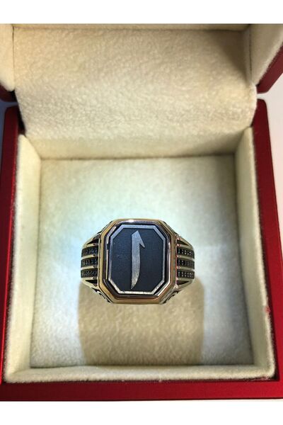 vogutima Erkek Gümüş Yüzük - Üç Sıra Zirkon Taşlı Elif Işlemeli • Işıklı Kutuda • Sevgiliye • Eşe Yüzük