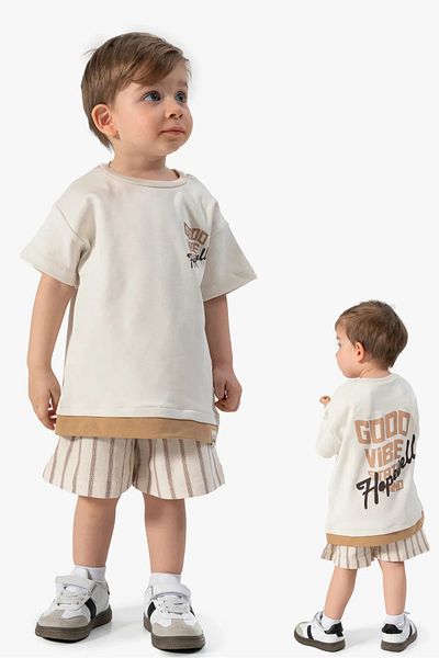TUOBEBE Boy's Back Printed Striped Shorts Baby 2-Piece Set
