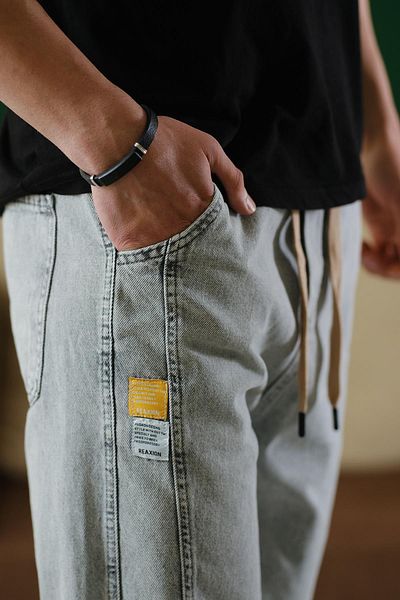 Oksit Reax Camils Elastic Waist Drawstring Straight Leg Relaxed Fit Men's Jean Trousers