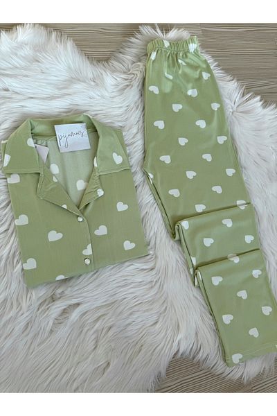 Pijamacs Set pijamale Milan cu mâneci scurte cu model de inimă verde