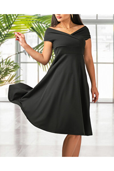 Masspera Dvouřadý límec Sukně s padlým rukávem Design s volánky Rozšířené večerní šaty Midi délky