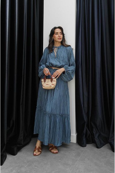 Havoş Blue Crashed Blouse Skirt Set