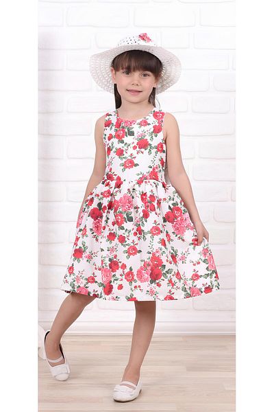 Marka Sensin Kids Girl's Special Floral Printed Tutu Lined Dress Design Hat Set of 2